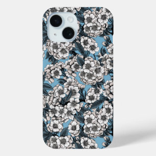 Kersensbloesem in wit en blauw iPhone 15 case