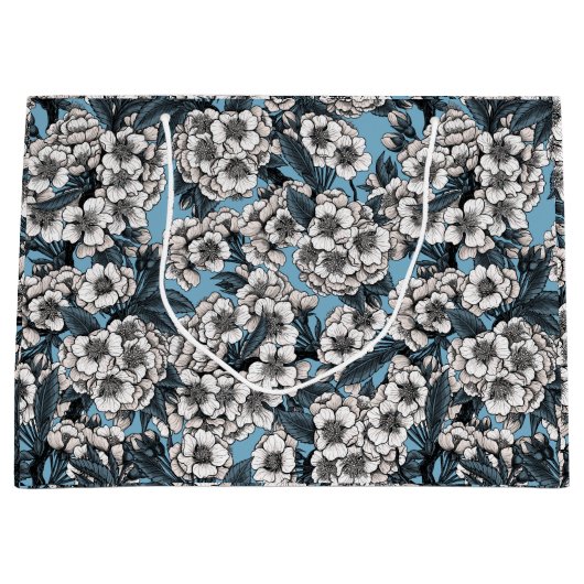 Kersensbloesem in wit en blauw groot cadeauzakje (Voorkant)