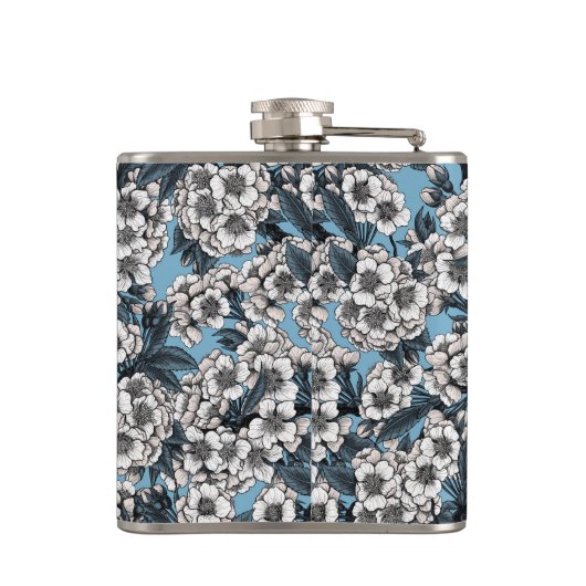 Kersensbloesem in wit en blauw heupfles (Achterkant)