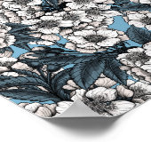 Kersensbloesem in wit en blauw poster (Hoek)