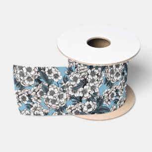 Kersensbloesem in wit en blauw satijnen lint