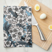 Kersensbloesem in wit en blauw theedoek (Quarter Fold)