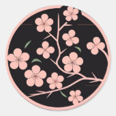 Kersensbloesem, minimalisme, roze ronde sticker (Voorkant)