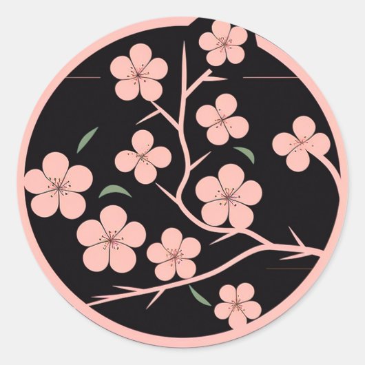 Kersensbloesem, minimalisme, roze ronde sticker (Voorkant)