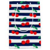 Kersenstreeppatroon – Retro Fruit Cadeau & Decorat Medium Cadeauzakje (Voorkant)