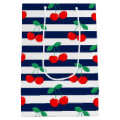 Kersenstreeppatroon – Retro Fruit Cadeau & Decorat Medium Cadeauzakje (Achterkant)
