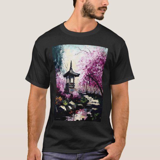 Kersentuin met heilig vijver Frans brood T-shirt (Voorkant)