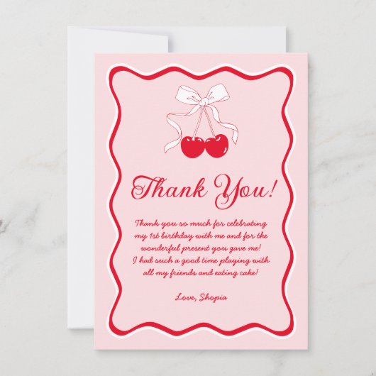 Kersenverjaardagsfeestje Bedankkaart (Voorkant)