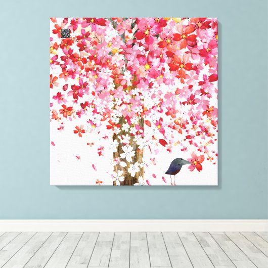 kersenvogeldoek canvas afdruk (Insitu (Houten vloer))