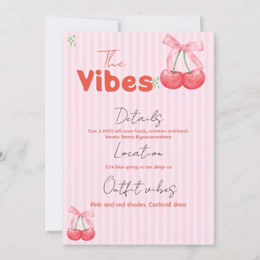 Kersenvrijgezellenuitnodiging die de knoop vastmaa kaart (Achterkant)