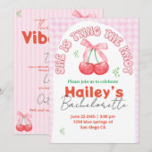 Kersenvrijgezellenuitnodiging die de knoop vastmaa kaart (Voorkant / Achterkant)