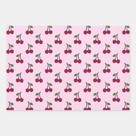 Kersenvruchtpatroon in roze en rood inpakpapier vel (Voorkant 2)