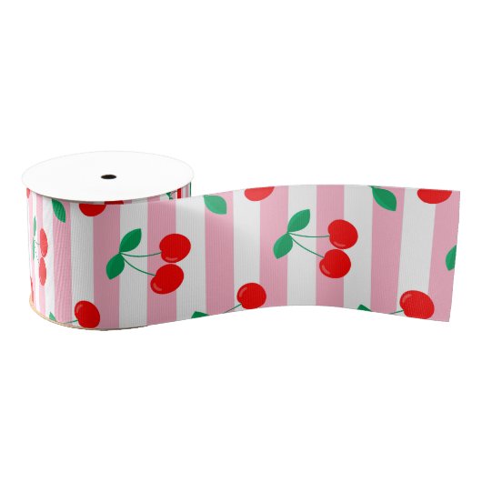 Kersestreeppatroon – Retro Fruit Cadeau & Decorati Grosgrain Lint (Spoel)