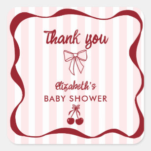 Kersje Baby Shower Bedankt Strikken Coquette Vierkante Sticker