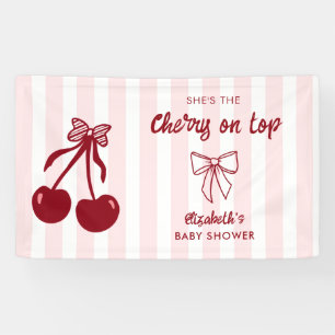 Kersje Baby Shower Kers op de Top Coquette Strikke Spandoek