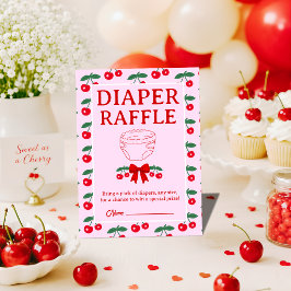 Kersje Baby Shower Rode Gingham Strik Luier Raffle Informatiekaartje