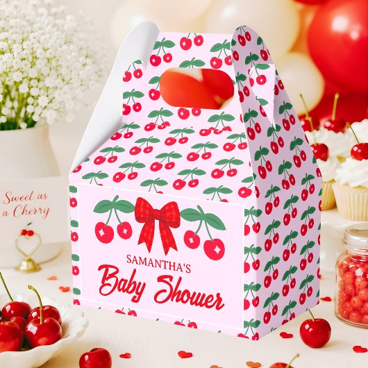 Kersje Baby Shower Rood Gingham Lint Bedankdoosjes