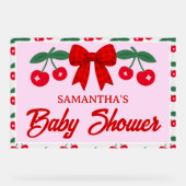 Kersje Baby Shower Rood Gingham Strik Acryl Bord (Voorkant)