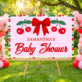 Kersje Baby Shower Rood Gingham Strik Acryl Bord
