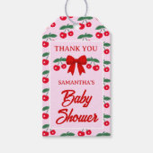 Kersje Baby Shower Rood Gingham Strik Bedankt Cadeaulabel (Voorkant)