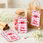 Kersje Baby Shower Rood Gingham Strik Bedankt Cadeaulabel