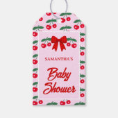 Kersje Baby Shower Rood Gingham Strik Cadeaulabel (Voorkant)