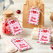 Kersje Baby Shower Rood Gingham Strik Cadeaulabel