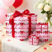 Kersje Baby Shower Rood Gingham Strik  Cadeaupapier