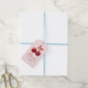 Kersjes Baby Shower Cadeaubijsluiter met Roze Stri Cadeaulabel