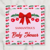 Kersjes Baby Shower Rood Gingham Strik Bedankjes Labels (Voorkant)