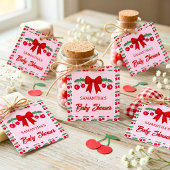 Kersjes Baby Shower Rood Gingham Strik Bedankjes Labels