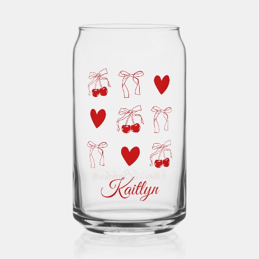 Kersrode Strik Coquette Bruidsfeest Favor Blikvorm Glas (Voorkant)