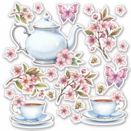 Kersroze bloem bloemveld met thee sticker (Voorkant)