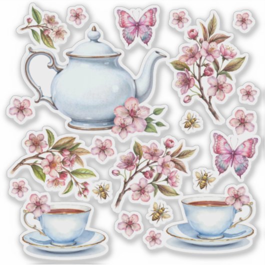 Kersroze bloem bloemveld met thee sticker (Voorkant)