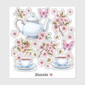 Kersroze bloem bloemveld met thee sticker (Vel)