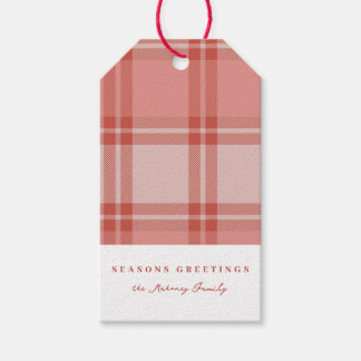 Kersroze geruite kerstcadeautag cadeaulabel