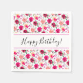 Kersroze Waterverf Bloemige Verjaardag Servet (Voorkant)