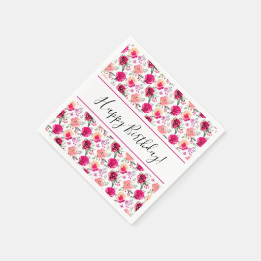 Kersroze Waterverf Bloemige Verjaardag Servet (Hoek)