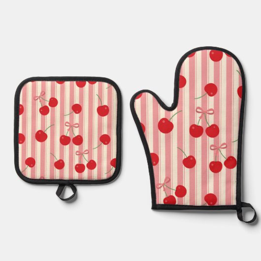 Kerssenlint Streep Ovenwant & Pannenlap Set (Voorkant)