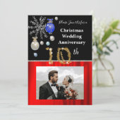 Kerst 10e bruiloft Jubileum Zwart & Goud Kaart (Staand voorkant)