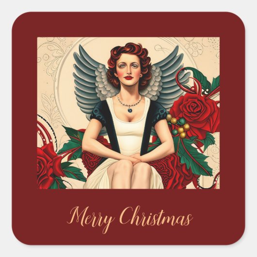 Kerst 1940's Angel Vierkante Sticker (Voorkant)
