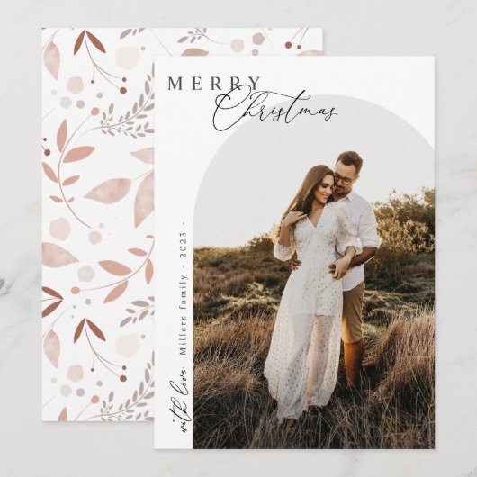 Kerst 1 foto Boog waterverf botanisch Holida Feestdagenkaart (Voorkant / Achterkant)