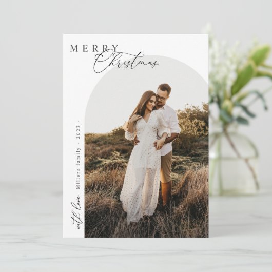 Kerst 1 foto Boog waterverf botanisch Holida Feestdagenkaart (Staand voorkant)