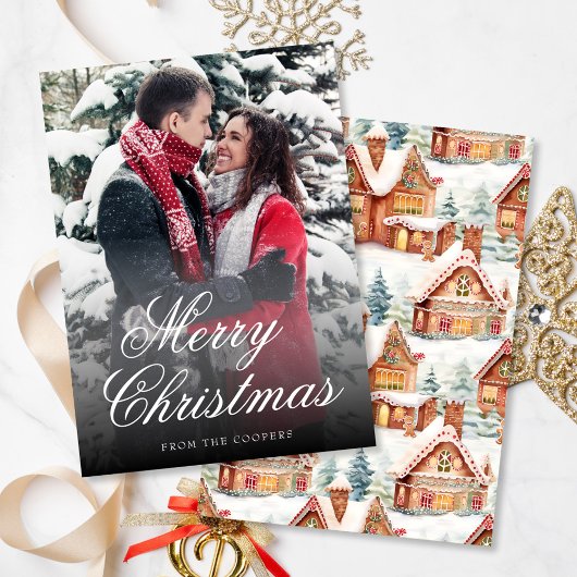 Kerst 1 Foto Gingerbread Pattern Vakantie Kaart