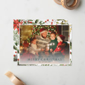 Kerst 1 Foto Waterverf Bessen Floral Notitiekaartje (Voorkant / Achterkant in situ)