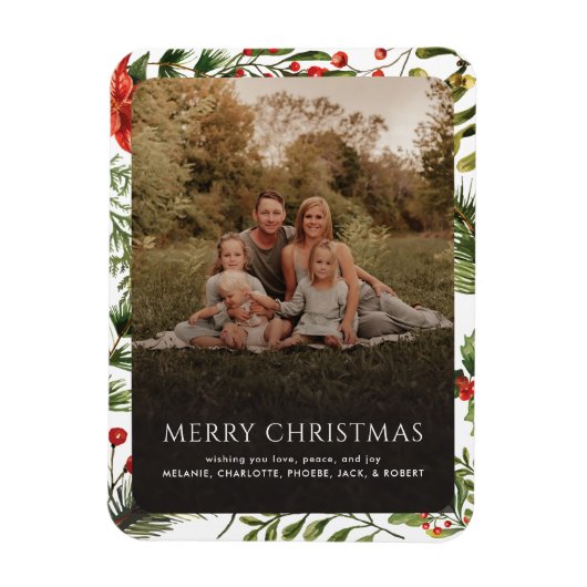 Kerst 1 Foto Waterverf Botanische bessen Magneet (Verticaal)