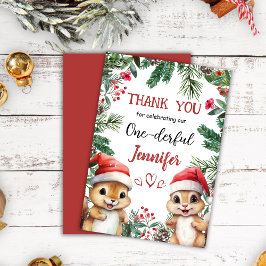 Kerst 1° Verjaardag Winter Schattige Dank u kaart