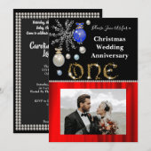 Kerst 1e bruiloft Jubileum Zwart & Goud Kaart (Voorkant / Achterkant)