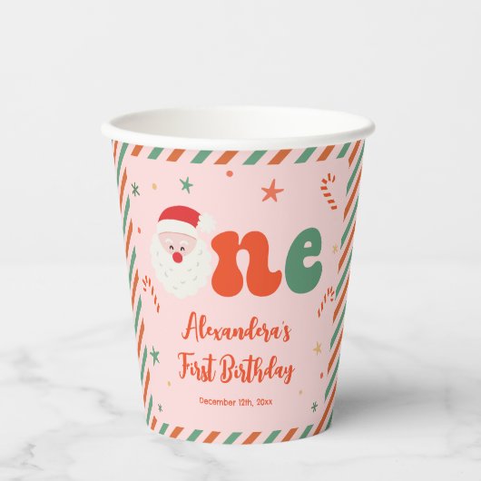 Kerst 1e verjaardag meisje papieren bekers (Voorkant)