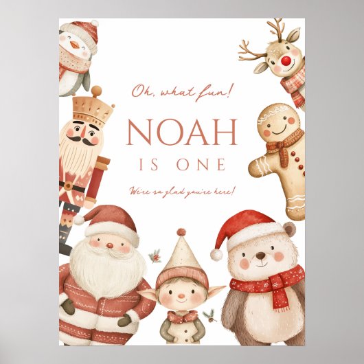 Kerst 1e Verjaardag Poster Teken voor Jongens Wint (Voorkant)